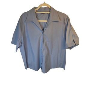 Eddie Bauer Womens XL Light Blue Short Sleeve Button Down Cotton Stretch Shirt